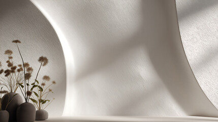 Cloud dancer minimalist interior design mockup with floral vases and neutral background space colour of the year 2026