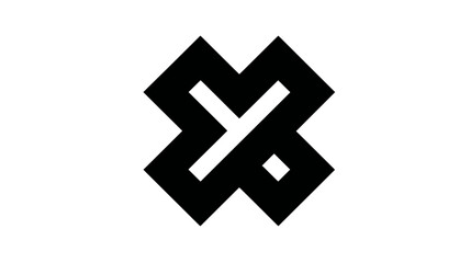 Obraz premium Stylish abstract black geometric symbol design element with sharp angles and modern interlocking lines on a clean white background.