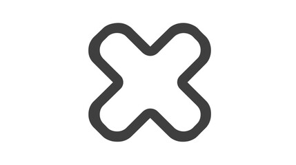 Simple thick outline X symbol, black cross mark icon for multiplication, close, delete, wrong, or negation on white background