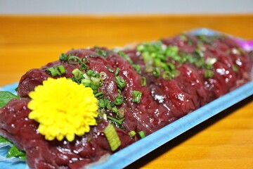 Bryde's whale sashimi purchased at a supermarket in Tokyo, Japan