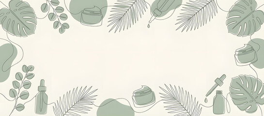 Minimalist sage green spa botanical frame line art with copy space. AI Generated