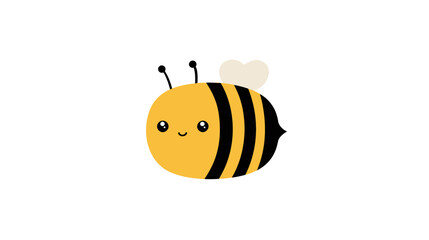 Obraz premium Cute cartoon bee illustration, adorable happy flying insect with yellow and black stripes, smiling kawaii character for kids design