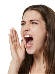 Crazy woman shouts isolated