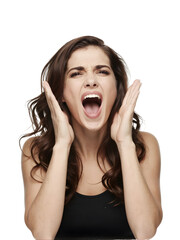 Crazy woman shouts isolated
