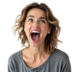 Crazy woman shouts isolated