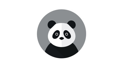 Obraz premium Cute panda bear avatar icon in flat design style, black and white animal head illustration on a gray background circle
