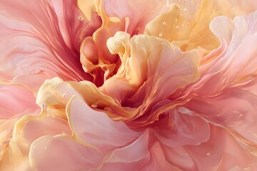 Coral-gold ink bloom with soft dreamy diffusion
