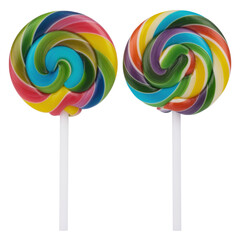 Colorful Spiral Lollipops on White Sticks Set Against a Transparent Background