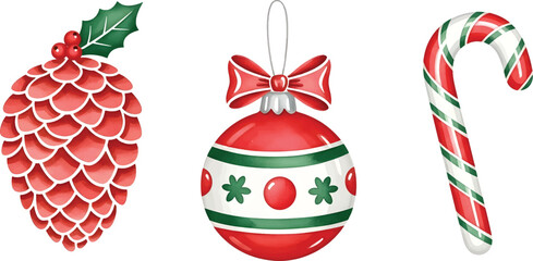 Obraz premium Vector Illustration Festive Christmas Decorations Collection