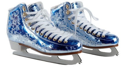 High-top athletic sneakers with blue laces, smooth leather texture, realistic shadows, trendy sporty footwear, isolated on transparent background