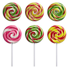Colorful Swirl Lollipops in Various Patterns on a Transparent Background