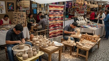 Artisans showcasing traditional craft skills at an outdoor market
