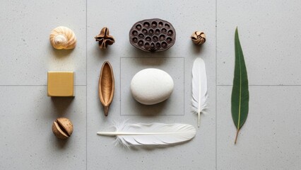 Diverse Natural Elements Displayed Minimalist Grid Style