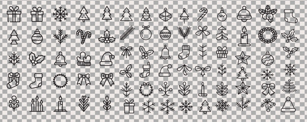 Merry christmas icon set festive holiday graphic elements isolated on transparent background