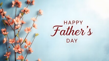 Happy fathers day with peach blossoms on blue background