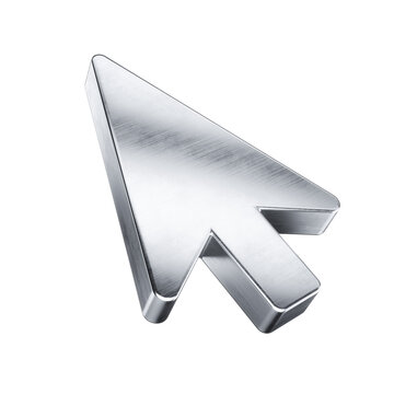 3d Metallic Click pointer cursor arrow icon on transparent background