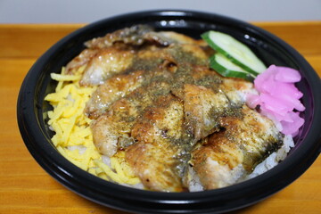 Unagi kabayaki (grilled eel) rice bowl purchased at a supermarket in Tokyo, Japan