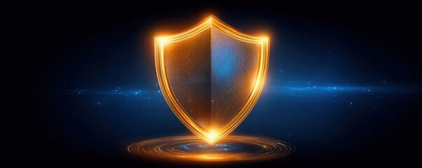 AI Ethics and Legal Concepts. A glowing shield symbolizing protection and security against a dark, starry background.