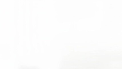 Cute cartoon Santa with glasses and red mittens peeks from side of large white panel on soft background creating playful christmas frame with generous copy space for festive messages