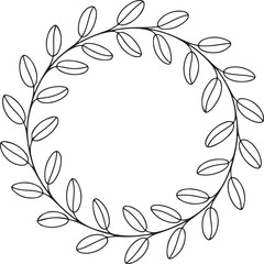 Continuous Line Art Illustration of a Circular Wreath of Simple Leaves in Soft Hand Drawn Contour