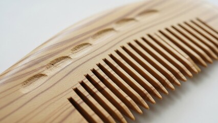 Natural Wood Comb with Fine Teeth and Detail