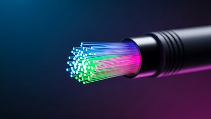 Optical fiber cable with colourful light data strands for high-speed internet network.
