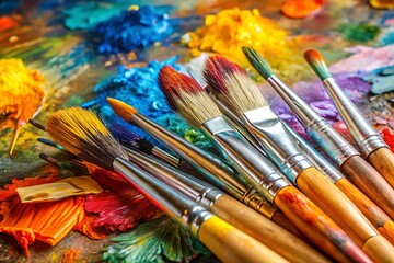 Obraz premium Bunch of paintbrushes are on a table