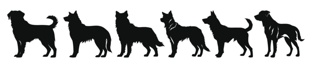 alabai dog silhouettes vector set dogs breed black 