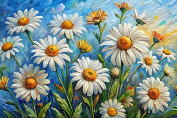 Fototapeta premium Painting of a field of white daisies