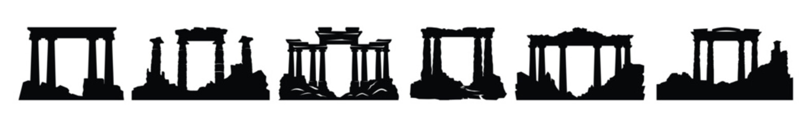 ancient ruins silhouette clipart set 