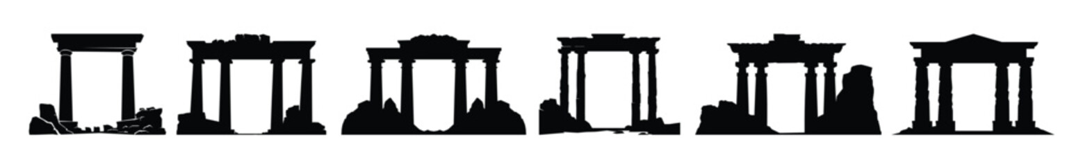 ancient ruins silhouette set 