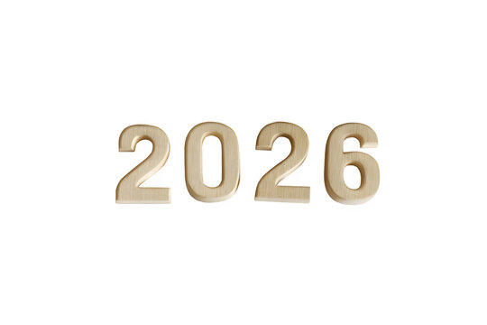 Top-view flat-lay with golden paper-cut digits forming &ldquo;2026&rdquo;, arranged neatly on smooth white background, natural soft light from upper left, realistic paper texture and subtle shadows,