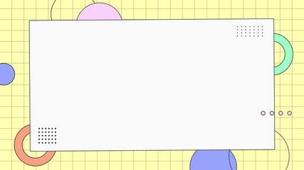 Colorful Memphis geometric background with copy space frame for text or title. Perfect for intro, presentation, template, opener, or playful creative projects.