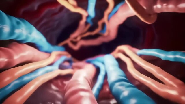 High-quality medical 3D animation of skeletal muscles contracting, showing muscle fibers and tendons in detail.