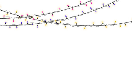 Hanging Colorful Christmas String Lights on White Background