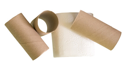 Tissue paper roll or toilet paper roll with core or tissue paper tubes in stack isolated with clipping paht in png file format