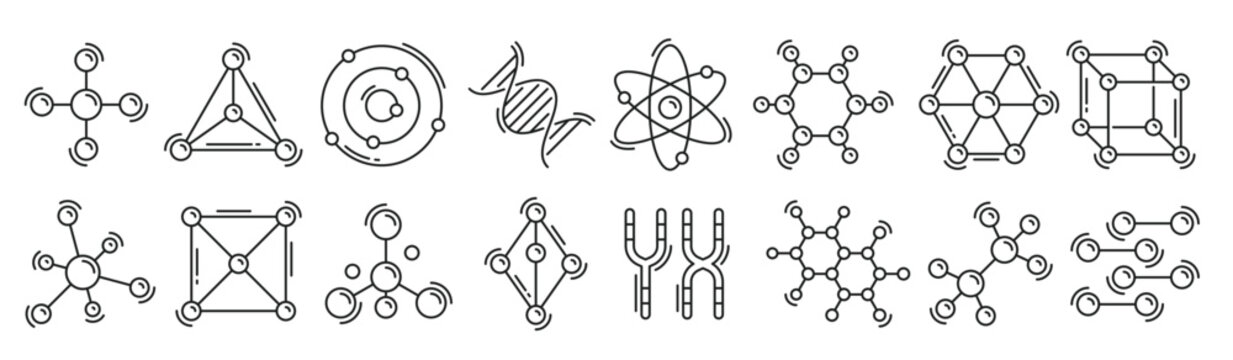  atom dna chromosome and molecule outline icons