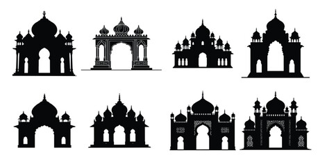 Black silhouettes of Islamic architecture and arches