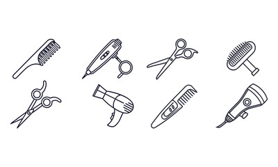 Hairdressing tools collection icons set Hair salon tools and accessories icons set: