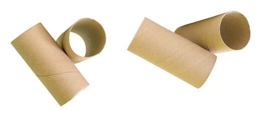 Side view set of tissue paper cores or toilet paper tubes isolated with clipping path in png file format