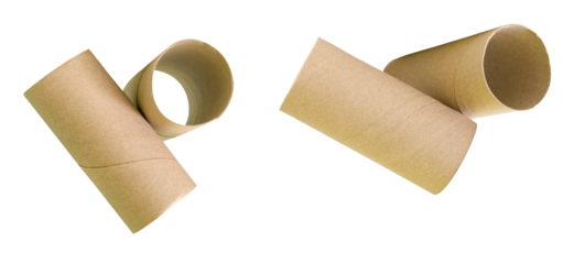 Side view set of tissue paper cores or toilet paper tubes isolated with clipping path in png file format