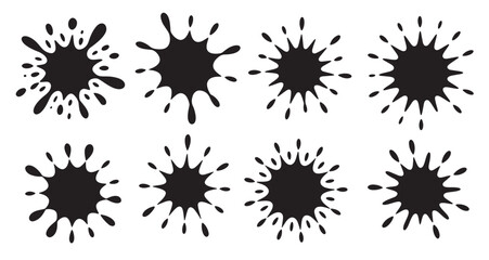 collection of black ink splatter and splash shapes on white