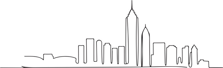Continuous line illustration of the Atlanta skyline with the Bank of America Plaza in a minimal elegant outline drawing