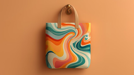 Groovy style tote bag minimal colorful patterns retro fashion shopping bag colorful tote bag fashion accessory retro aesthetics bag design bold patterns reusable bag generated AI