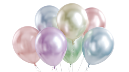 Group of pastel iridescent balloons isolated on transparent background