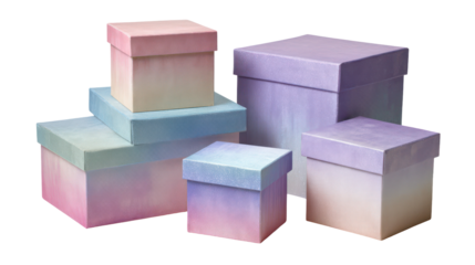 Pastel ombre gift boxes each box featuring a subtle color blend on transparent background