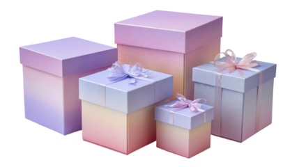 Pastel ombre gift boxes each box featuring a subtle color blend on transparent background