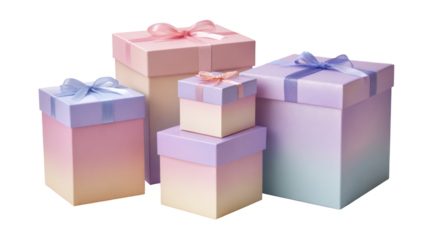 Pastel ombre gift boxes each box featuring a subtle color blend on transparent background