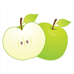 Green Apple Clip art – Whole & Cut Fruit with Seeds and Leaf for Food & Educational Designs