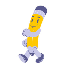 Pencil Mascot Walking or Moving Forward